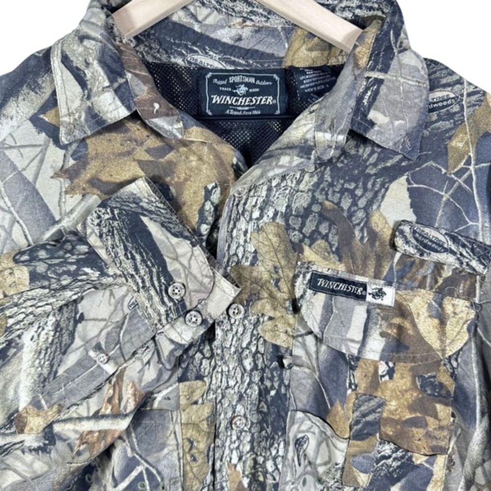 Winchester Button Down Shirt Mens Large Camo Realtree Hardwoods Vented Utility‎